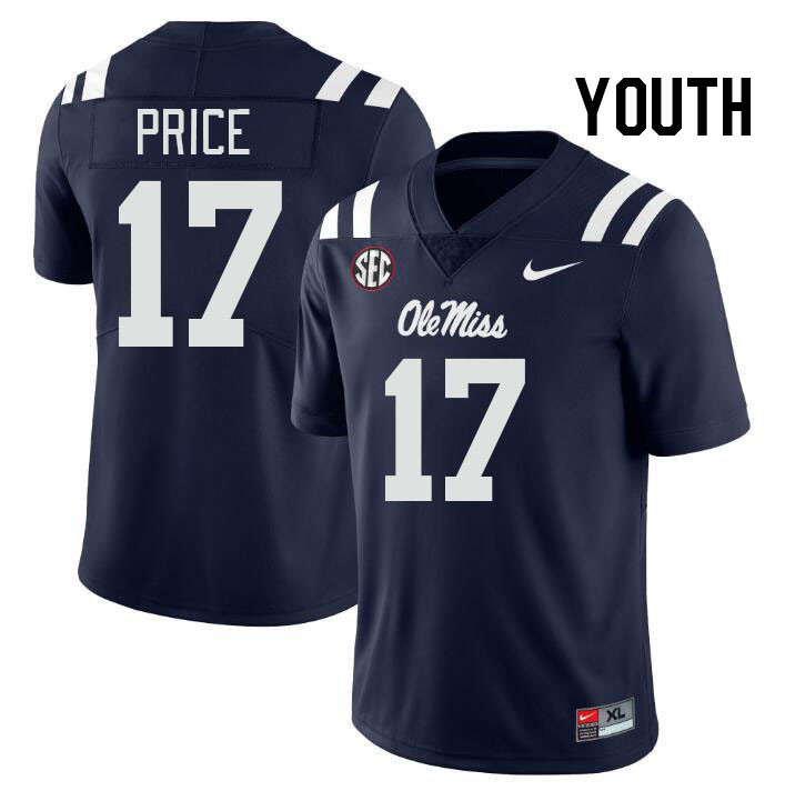 Youth #17 Devin Price Ole Miss Rebels College Football Jerseys Stitched-Navy